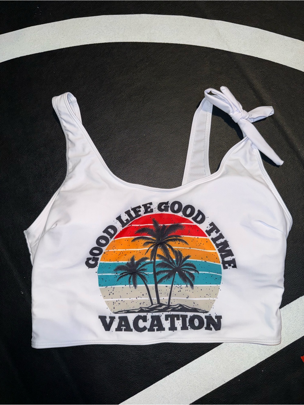 White Stretch swim crop top